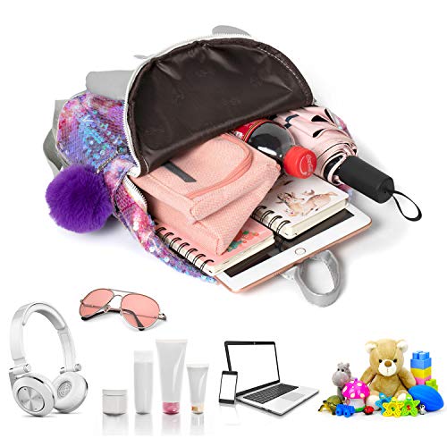 MOOKLIN ROAM Vaikiškos kuprinės, vienaragio blizgučių krepšys, mergaitėms, krepšys per petį, kuprinė vaikams, mergaitėms, moterims, dovana mokyklai, kelionėms, laisvalaikiui (pliušinis kamuolys: atsitiktinis - Image 5