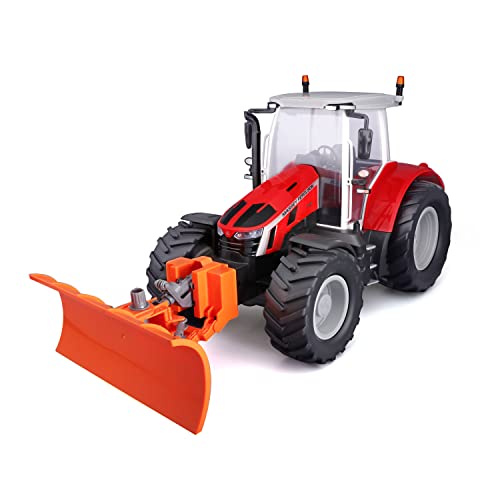 Maisto Tech R/C Massey Ferguson 5S.145 traktorius su sniego šliaužikliu: nuotoliniu būdu valdomas traktorius su lengvu ir nuimamu sniego valytuvu, su lazdos valdikliu, nuo 8 metų, raudona (582724)