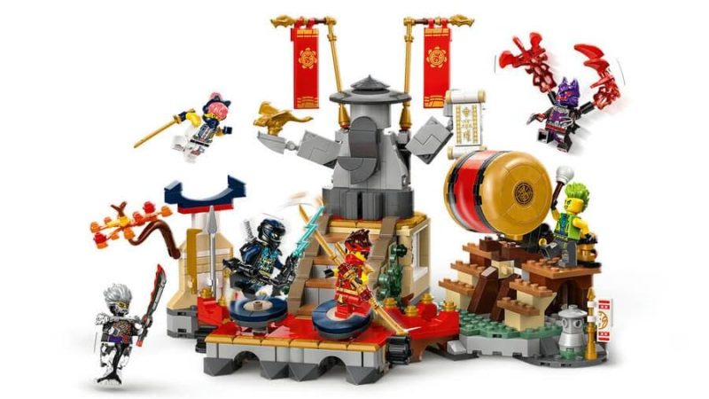 LEGO NINJAGO turnyro arena, konstruojamas žaislas 7 metų vaikams su 6 minifigūrėlėmis, įskaitant Jay ir Kai, „Drakonų kilimo“ gerbėjų mūšio rinkinys, dovana berniukui ir mergaitei, 71818 - Image 5